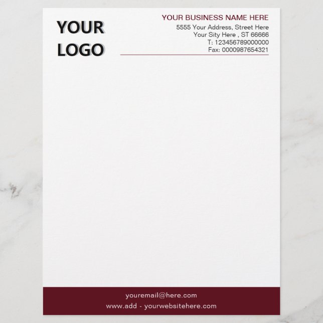 Business Logotyp Namn Info Letterhead - Ditt Färg Brevhuvud (Framsida)
