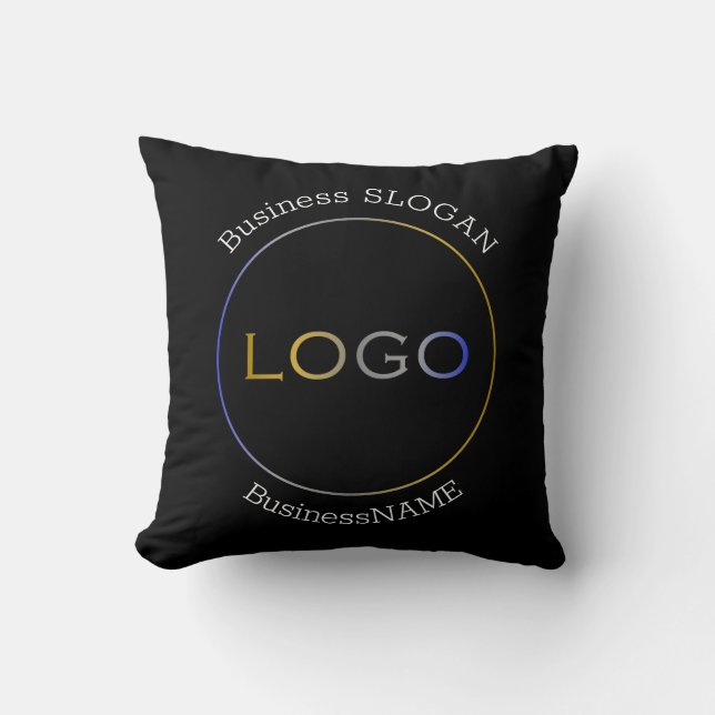 Business Logotyp Namn Slogan Professionell Black Kudde (Framsida)