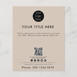 Business Logotyp QR Code Social Media Beige Flygblad