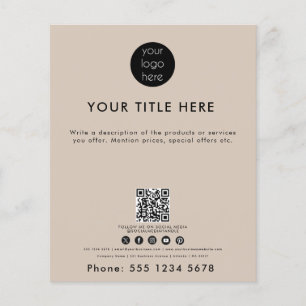 Business Logotyp QR Code Social Media Beige Flygblad