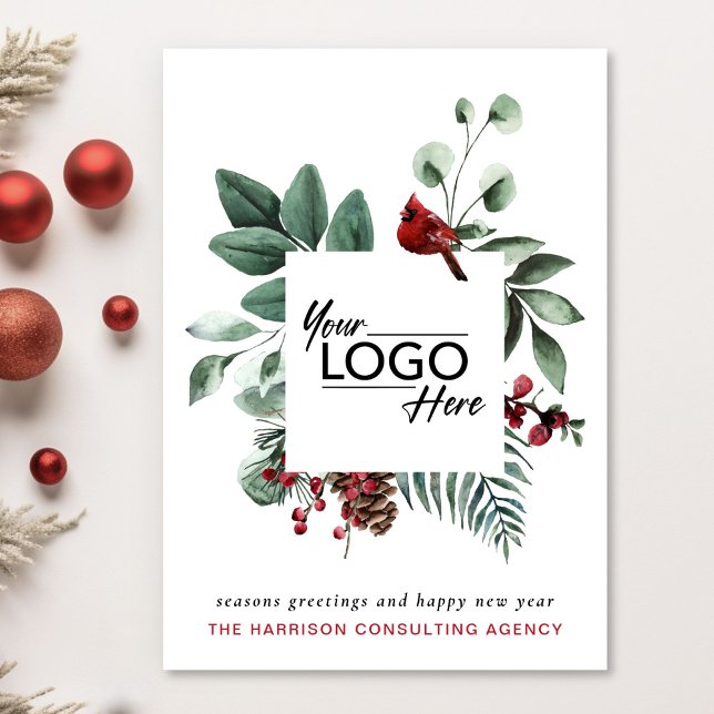 Business Logotyp QR-kod Julröd-kardinal Julkort (Spread the joy of the season and strengthen business relationships with our elegant holiday card)