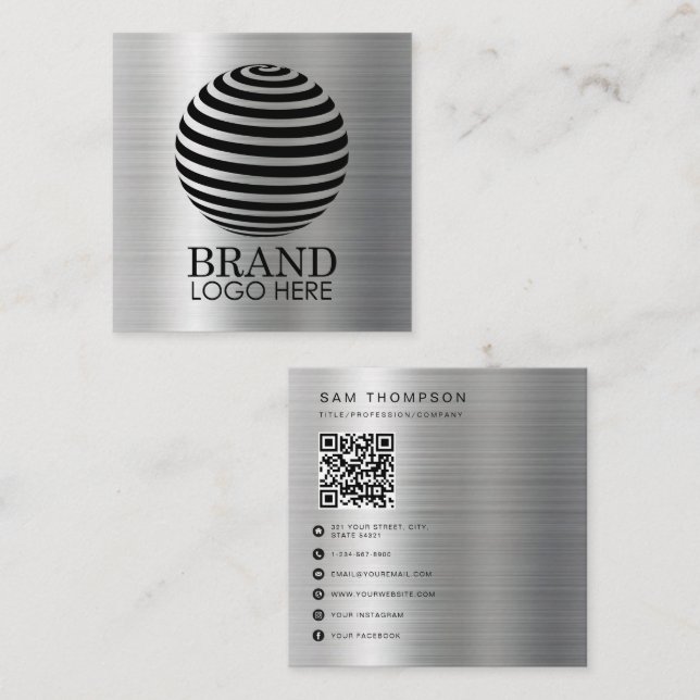 Business Logotyp QR-kod Modern Metallic Silver (Fram/baksida)