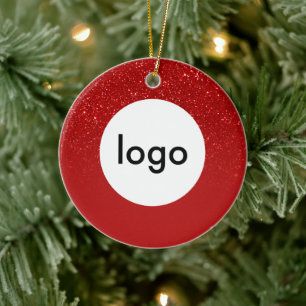 Business Logotyp Red Glitter Julgransprydnad Keramik