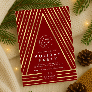 Business Logotyp Red & Guld, julpersonal Party Inbjudningar