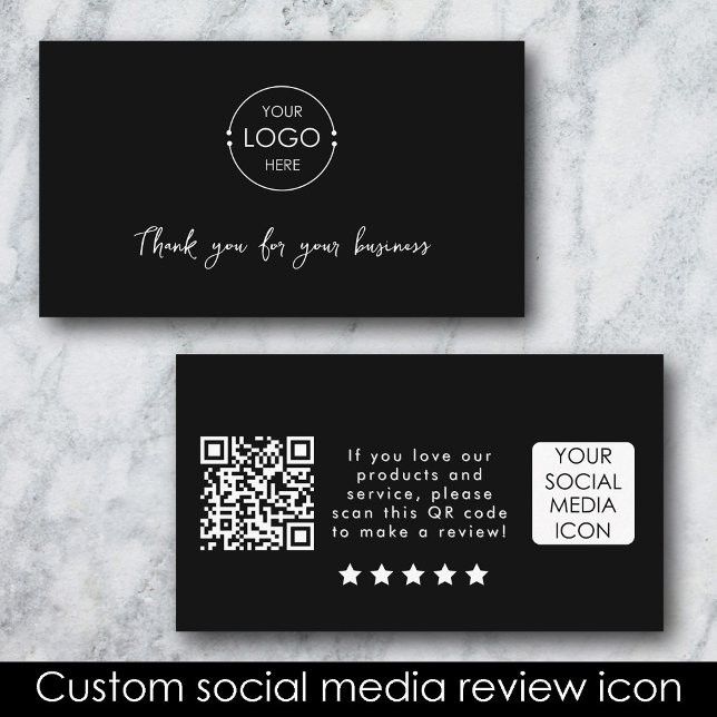 Business Logotyp Review Link QR Code Tack Black Visitkort (Business Logo Review Link QR Code Thank You Black Business Card)