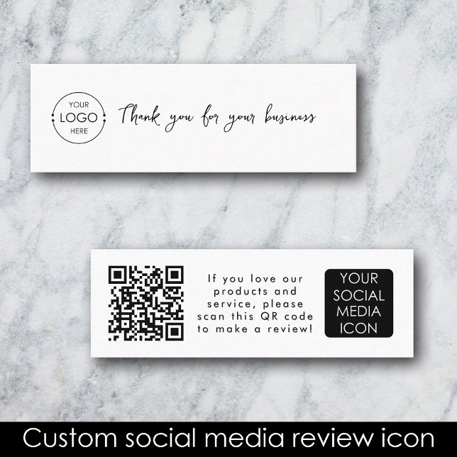Business Logotyp Review Link QR Code Tack White Mini Visitkort (Business Logo Review Link QR Code Thank You White Mini Business Card)