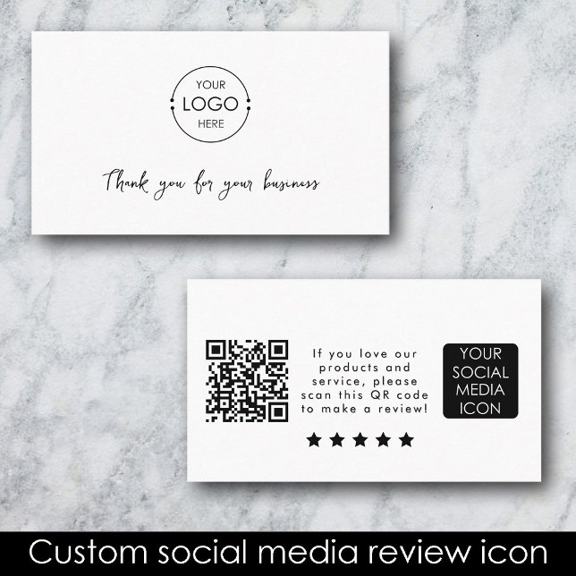 Business Logotyp Review Link QR Code Tack White Visitkort (Business Logo Review Link QR Code Thank You White Business Card)