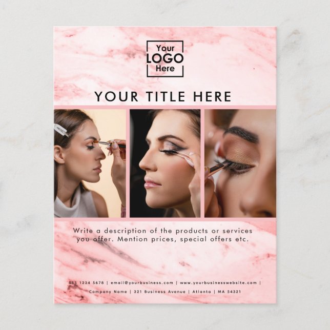 Business Logotyp Rosa Marble Beauty Salon 3 Foton Flygblad (Framsidan)