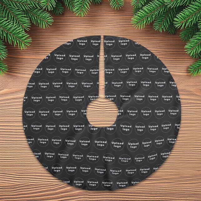 Business Logotyp Seamless Mönster på Black Julgransmatta Borstad Polyester (Business logo seamless pattern on black Christmas tree skirt)