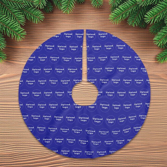 Business Logotyp Seamless Mönster på Blue Julgransmatta Borstad Polyester (Business logo seamless pattern on blue Christmas tree skirt)
