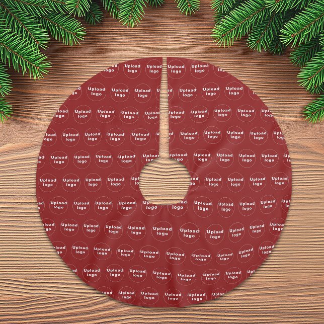 Business Logotyp Seamless Mönster på Red Julgransmatta Borstad Polyester (Business logo seamless pattern on red Christmas tree skirt)