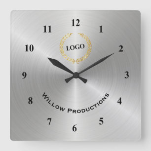 Business Logotyp Silver Fyrkantig Klocka