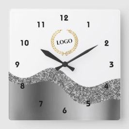 Business Logotyp Silver Wave Fyrkantig Klocka