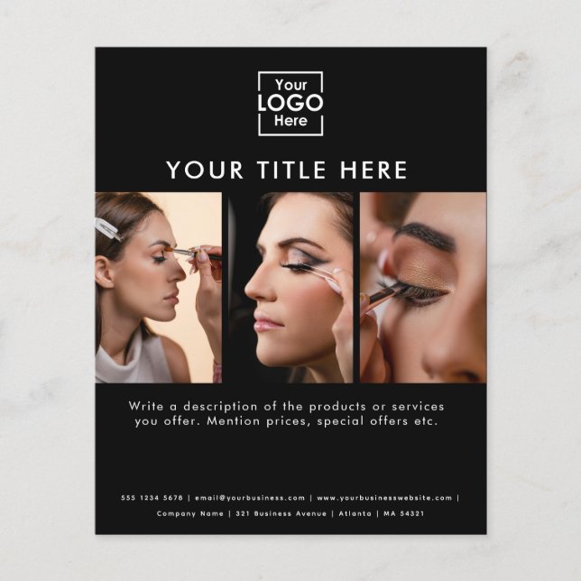 Business Logotyp Simple Black Beauty Salon 3-foton Flygblad (Framsidan)