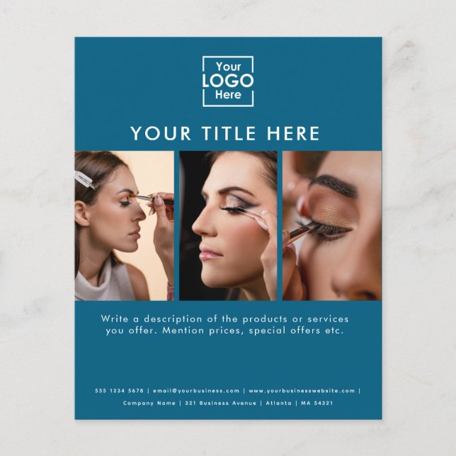 Business Logotyp Simple Blue Beauty Salon 3-foton Flygblad (Framsidan)