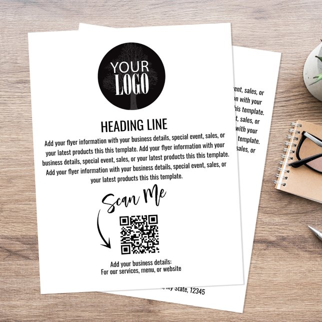 Business Logotyp Simple Minimalist Flyer (Business add your logo flyer with Scan me QR Code.)