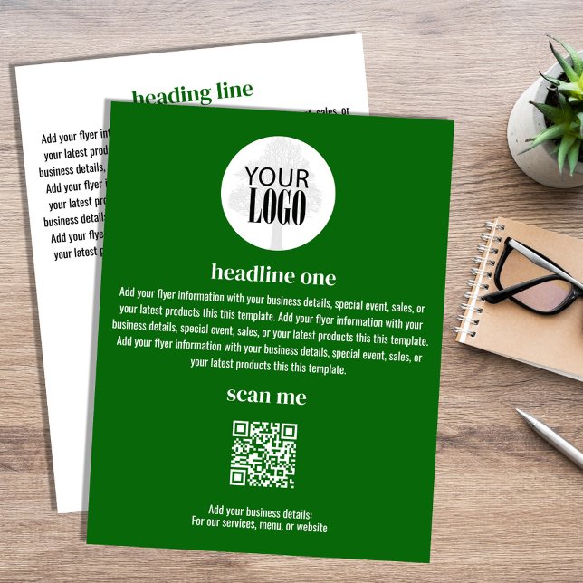 Business Logotyp Simple Minimalist Grönt Flyer (Green and white business flyers. )