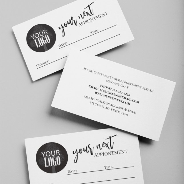 Business Logotyp Simple Minimalist Script Tidsbeställning Kort (Business appointment card, add your logo. )