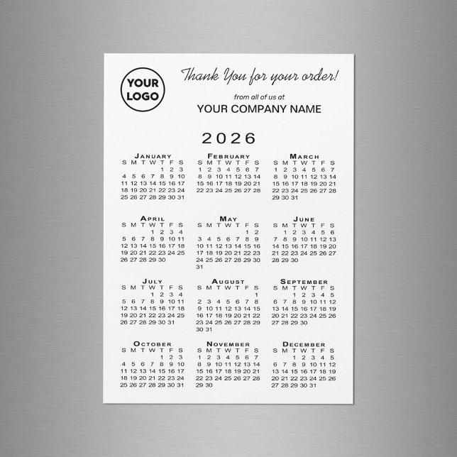 Business Logotyp Tack 2026 Calendar Magnet (Business Logo Thank You 2026 Calendar Magnet in situ)