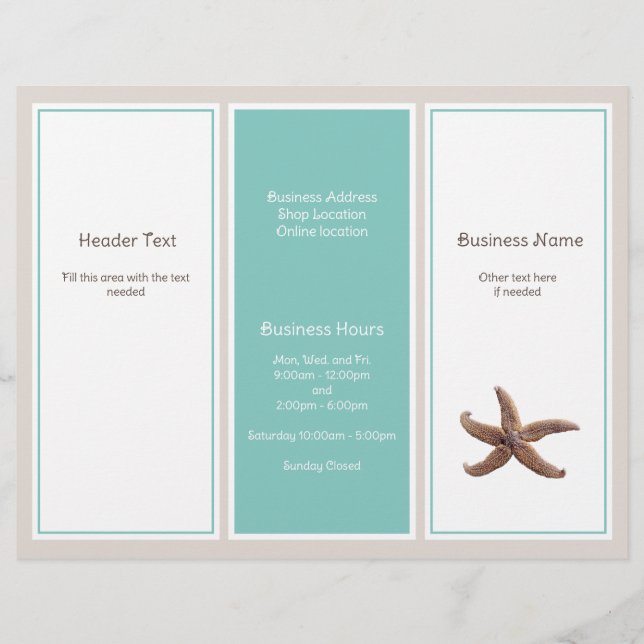 Business Logotyp Tri-fold Brochure Turcos Starfish Reklamblad (Framsidan)