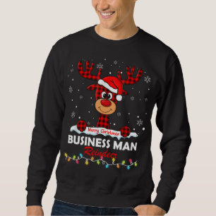Business Man Reindeer Santa Hat Buffalo Play Chri Lång Ärmad Tröja