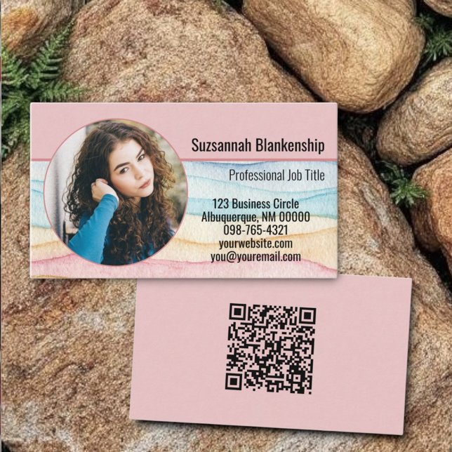 Business Marknadsföring Anpassningsbar Round Photo Visitkort (custom photo and qr code business card template)