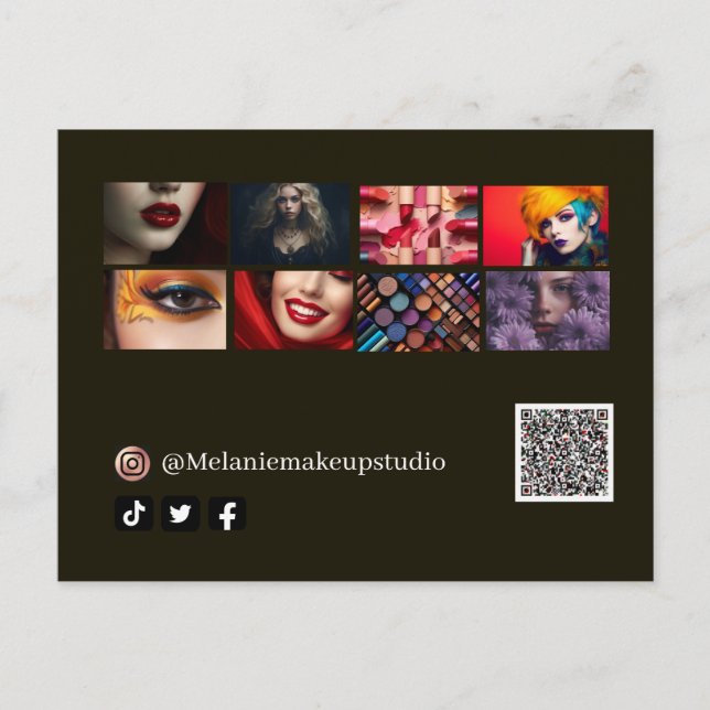 Business modern Makeup-studio&QR-kod Vykort (Framsida)