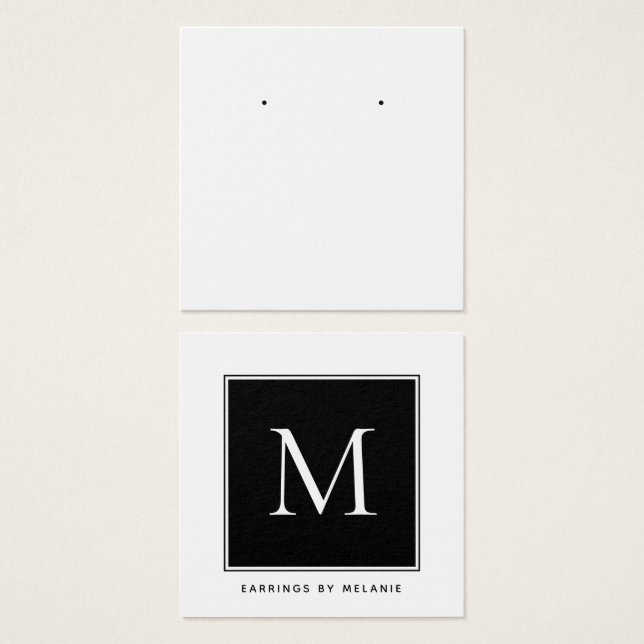 Business Monogram Earring Visning Card Fyrkantigt Visitkort (Framsida & baksida)