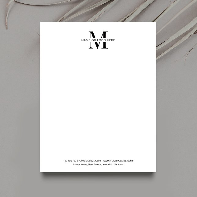 Business Monogram eller Logotyp Minimalist Black & Brevhuvud (Simple, yet elegant, business letterhead design with space for your monogram and contact details)