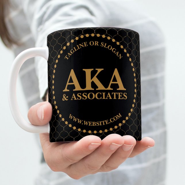 Business Monogram Logotyp Black Guld Trellis Kaffemugg (Skapare uppladdad)