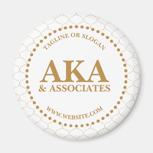 Business Monogram Logotyp White Guld Trellis Magnet (Framsidan)