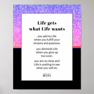 Business Motivation Rosa Blue Glitter och Black Poster