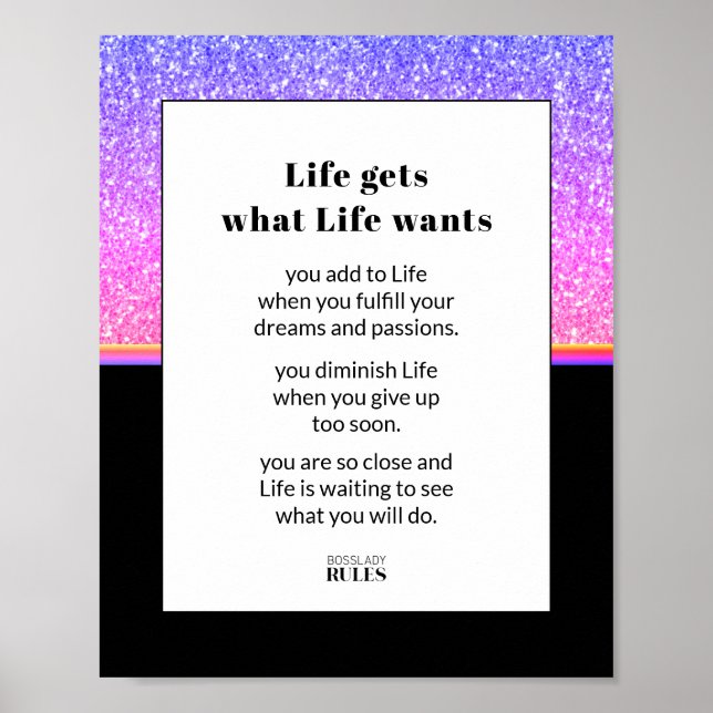 Business Motivation Rosa Blue Glitter och Black Poster (Framsidan)
