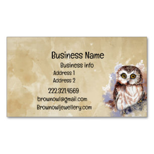 Business Name Cute Watercolor Owl Bird Wildlife  Magnetiska Visitkort