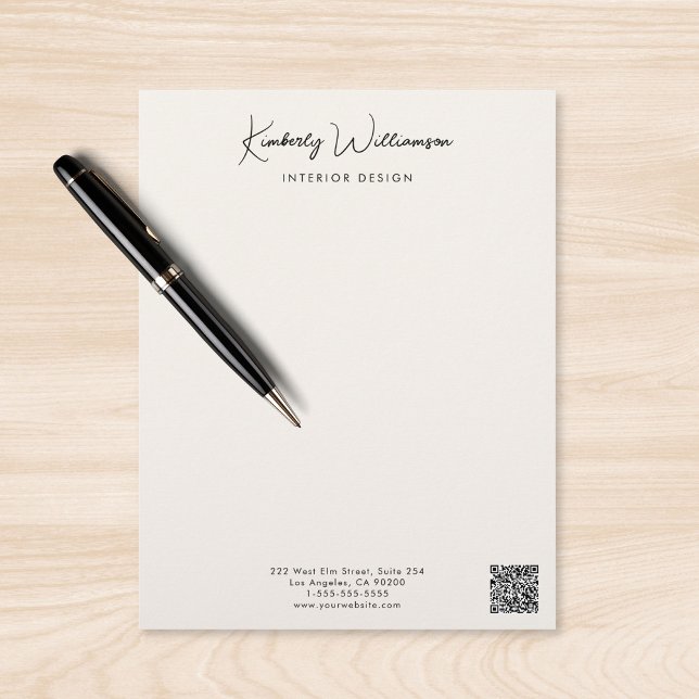 Business Name Signature Script QR Code Cream Brevhuvud (Business Name Signature Script QR Code Cream Letterhead)