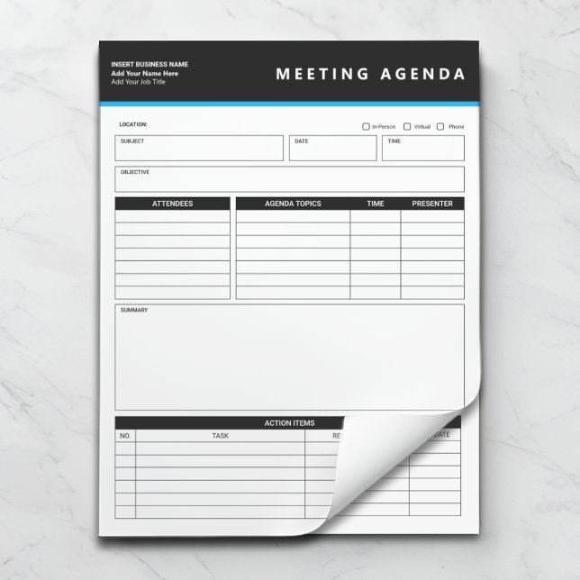 Business Name Simple Meeting Agenda Notepad Anteckningsblock (Skapare uppladdad)