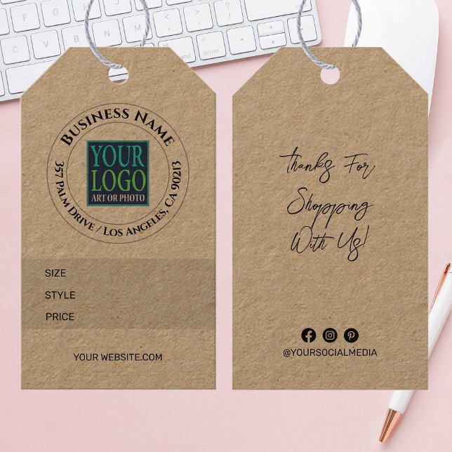 Business Namn, Logotyp, Adress, Storleka Stil Pris Presentetikett (Skapare uppladdad)