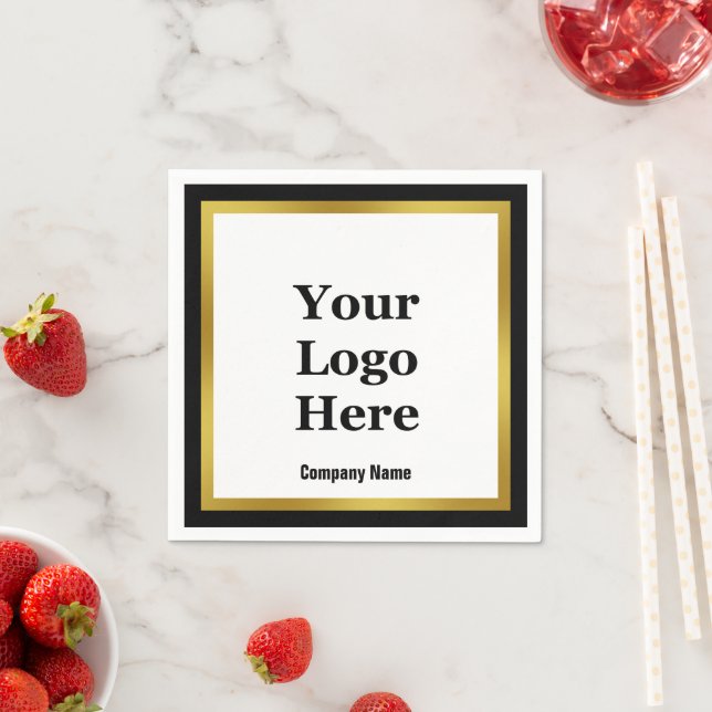 Business Namn Logotyp Black White och Guld Elegant Pappersservett (Insitu)