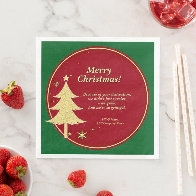 Business Namn Message Red, Guld Julgran Pappersservett (Insitu)