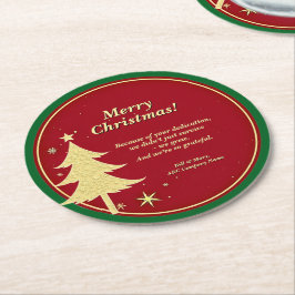 Business Namn Message Red, Guld Julgran Underlägg Papper Rund