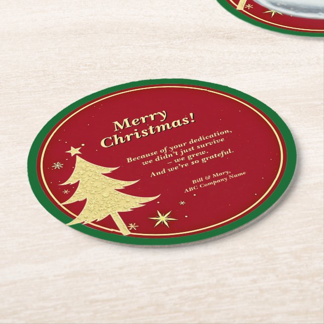 Business Namn Message Red, Guld Julgran Underlägg Papper Rund (Vinklad)