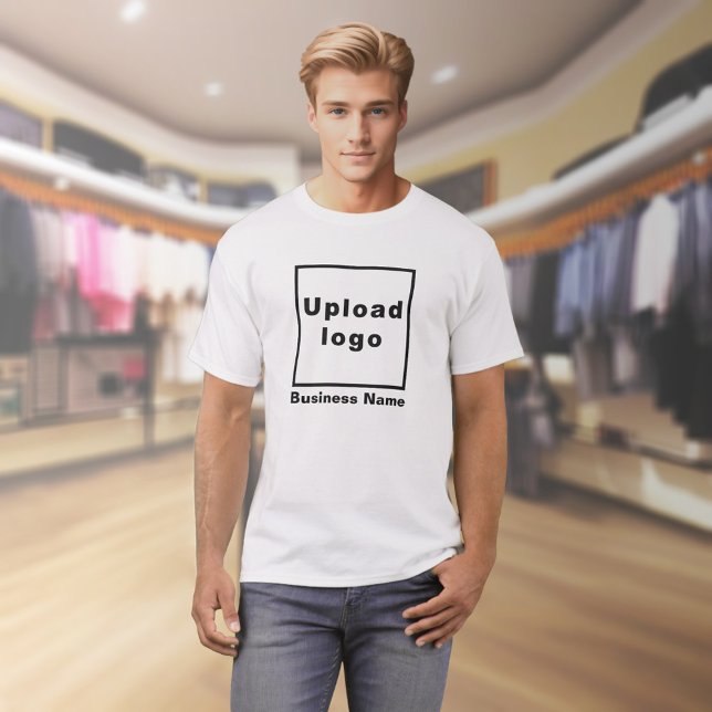 Business Namn och Logotyp on White T-Shirt (White t-shirt with your business name and logo on model)