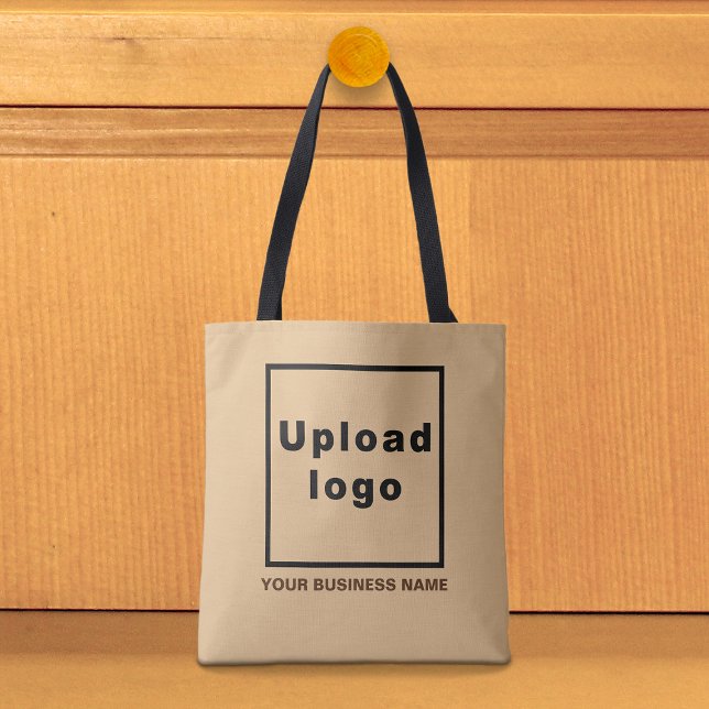 Business Namn och Logotyp på Light Brown Tote Bag Tygkasse (Light brown tote bag with your business name and logo)