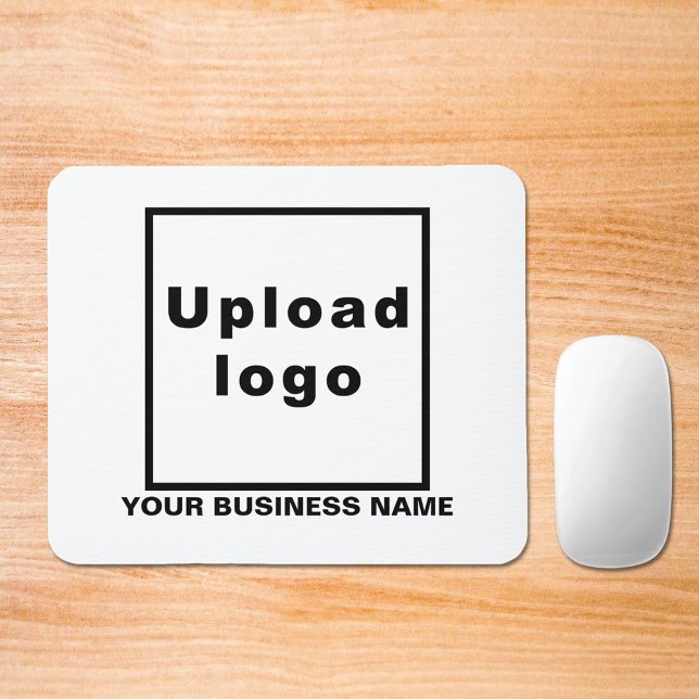 Business Namn och Logotyp på musknappen Musmatta (Build brand name awareness. Your business name and logo on white mousepad.)
