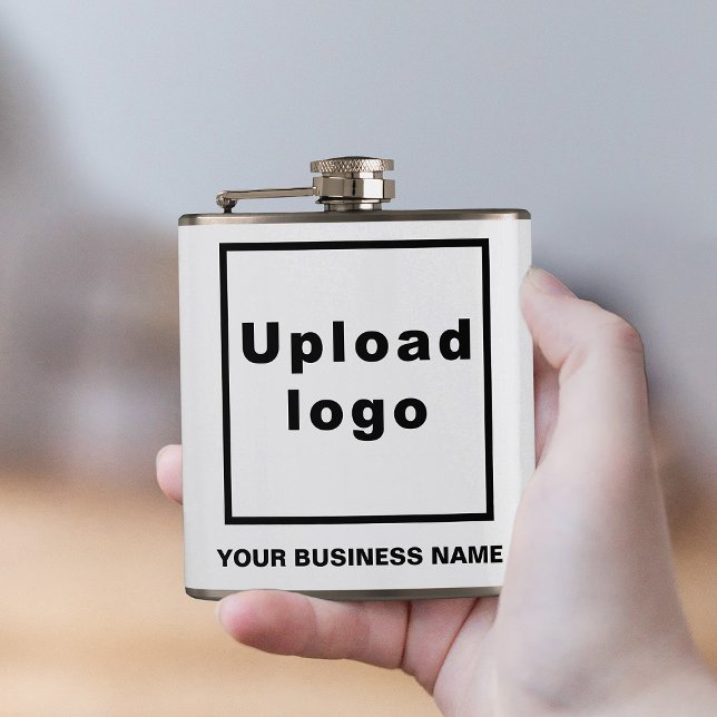 Business Namn och Logotyp på vinylförpackad kolv Fickplunta (Your business name and logo on vinyl wrapped flask.)