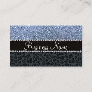 Business namn pastel blue glitter grått leopard visitkort