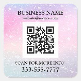 Business Namn Promo, QR Code, Stars Rosa Lila Fyrkantigt Klistermärke
