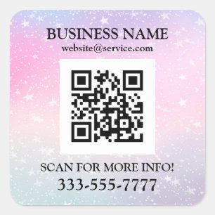Business Namn Promo, QR Code, Stars Rosa Lila Fyrkantigt Klistermärke