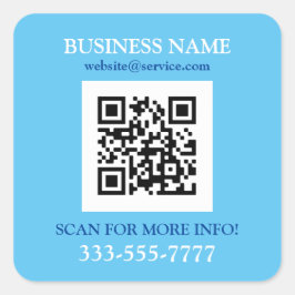 Business Namn Promo, QR-kod, Himlar Blue & White Fyrkantigt Klistermärke