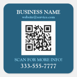 Business Namn Promo, QR-kod, Ocean Blue & White Fyrkantigt Klistermärke